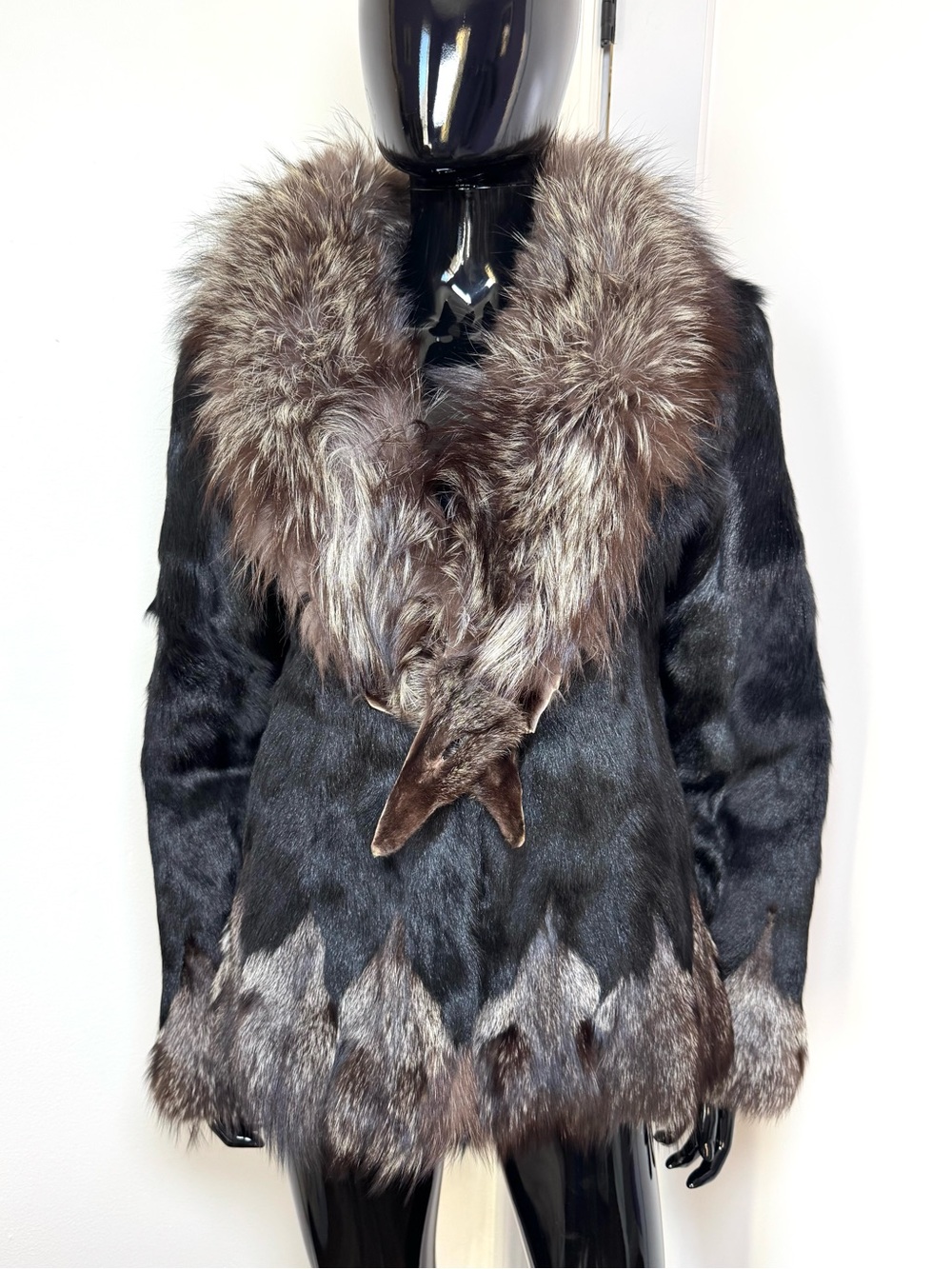 Luxury Black Goat Fur & Silver Fox Jacket coat